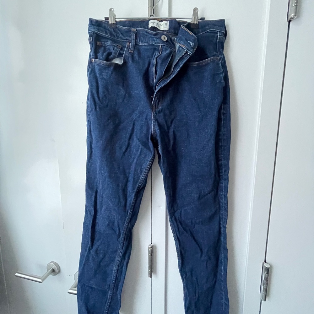 Abercrombie Slip Straight Ultra High Rise Jeans, Dark Wash, 14L